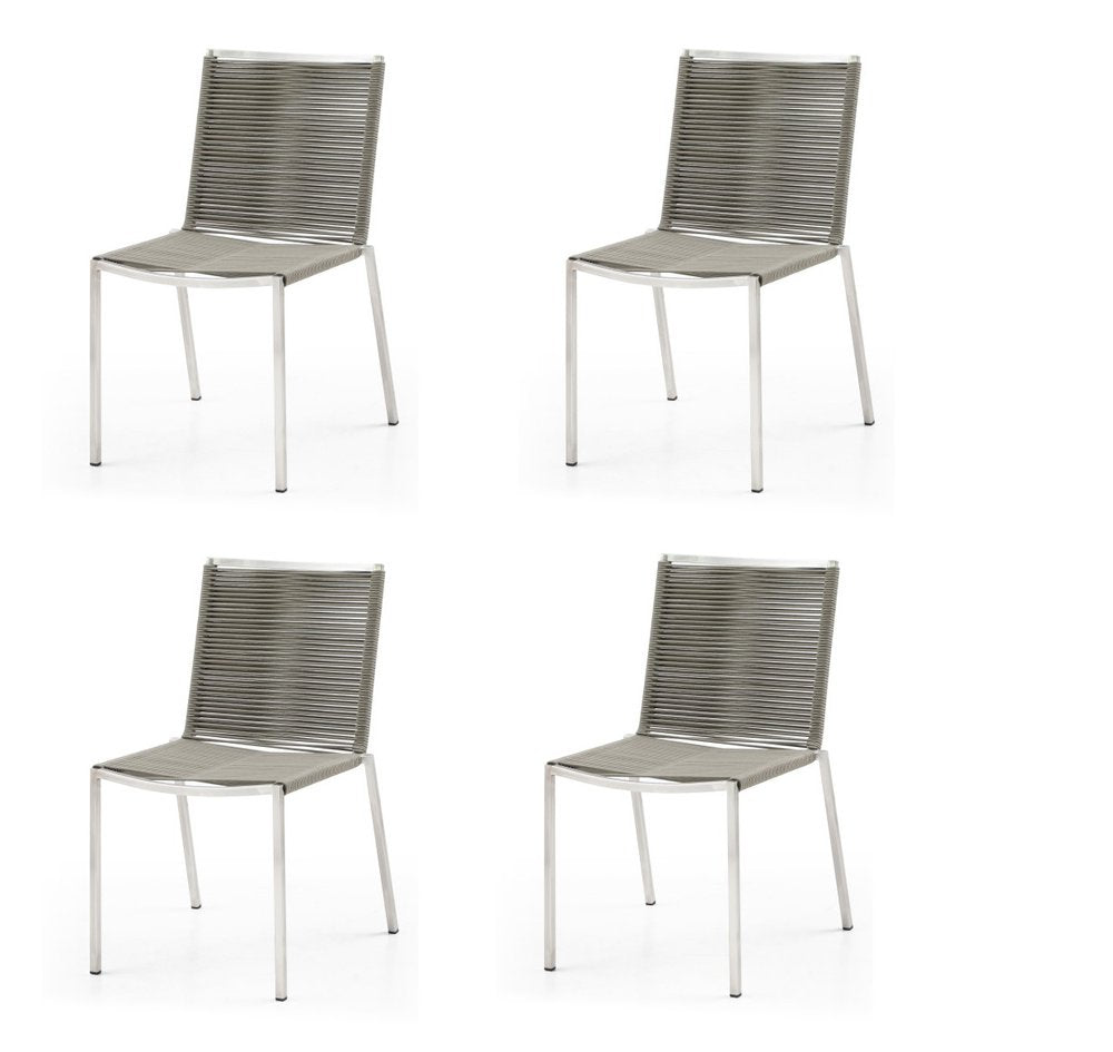 Set of Four Light Brown And Silver Woven Steel Outdoor Dining Chairs  Warm Home View