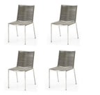 Set of Four Light Brown And Silver Woven Steel Outdoor Dining Chairs  Warm Home View