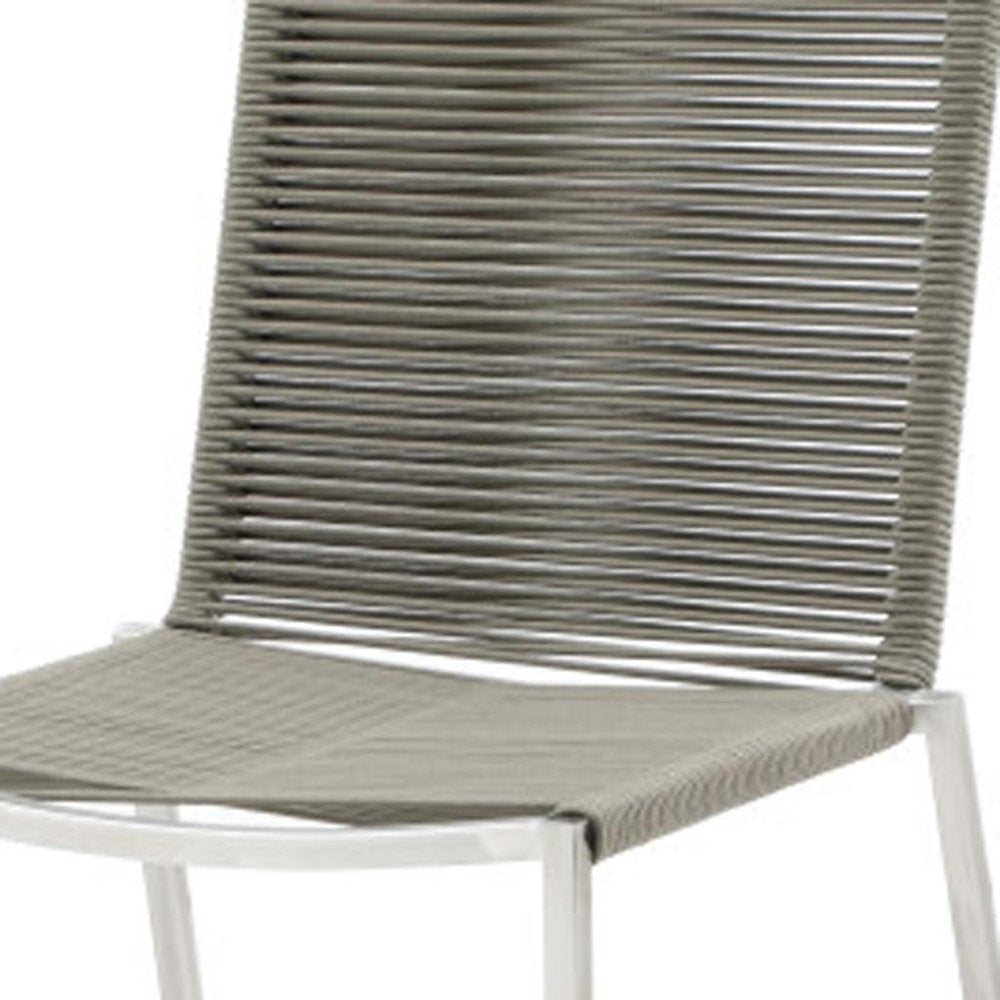 Set of Four Light Brown And Silver Woven Steel Outdoor Dining Chairs  Warm Home View