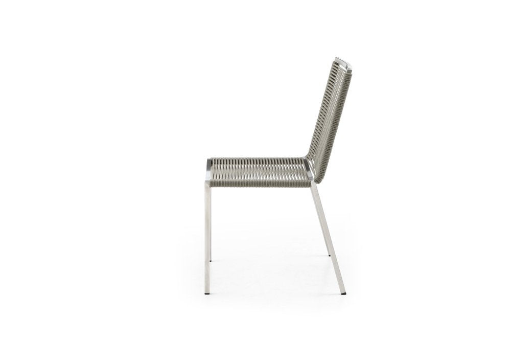 Set of Four Light Brown And Silver Woven Steel Outdoor Dining Chairs  Warm Home View