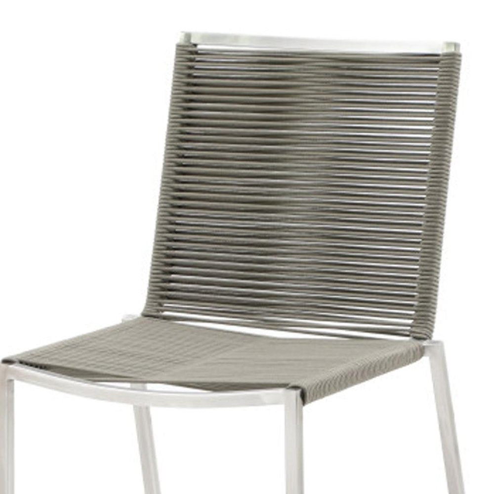 Set of Four Light Brown And Silver Woven Steel Outdoor Dining Chairs  Warm Home View