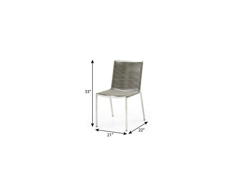 Set of Four Light Brown And Silver Woven Steel Outdoor Dining Chairs  Warm Home View