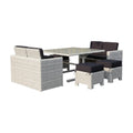 Seven Piece White and Dark Gray Wicker Upholstered Cushions Outdoor Patio Set With Table  Warm Home View