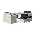 Seven Piece White and Dark Gray Wicker Upholstered Cushions Outdoor Patio Set With Table  Warm Home View