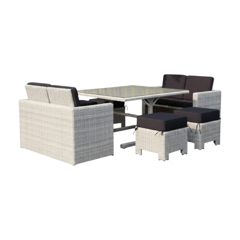Seven Piece White and Dark Gray Wicker Upholstered Cushions Outdoor Patio Set With Table  Warm Home View