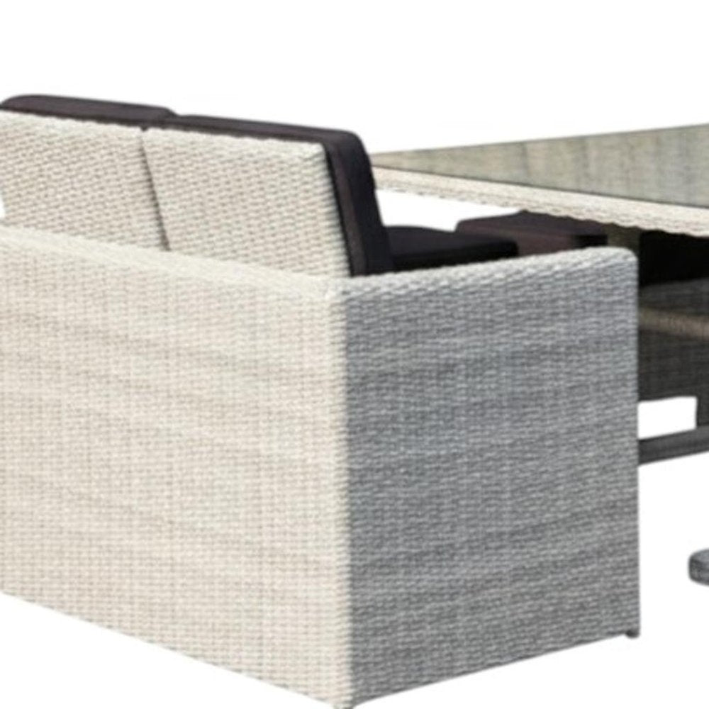 Seven Piece White and Dark Gray Wicker Upholstered Cushions Outdoor Patio Set With Table  Warm Home View
