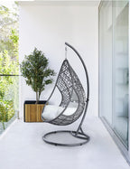 40" Dark Gray Aluminum Outdoor Rocking Egg Chair with White Cushion  Warm Home View