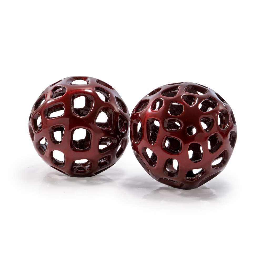 Set of Two Red Aluminum Hand Painted Decorative Orbs  Warm Home View