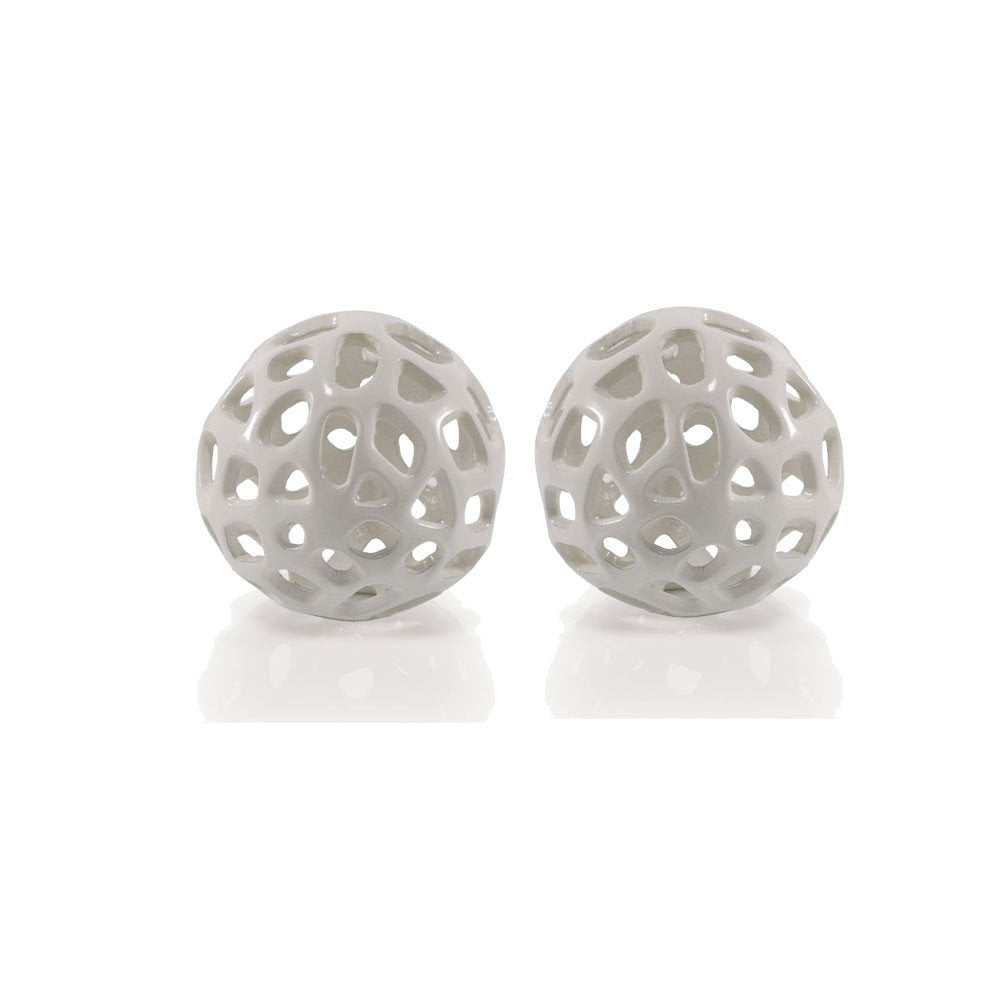 Set of Two White Aluminum Hand Painted Decorative Orbs  Warm Home View