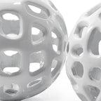 Set of Two White Aluminum Hand Painted Decorative Orbs  Warm Home View