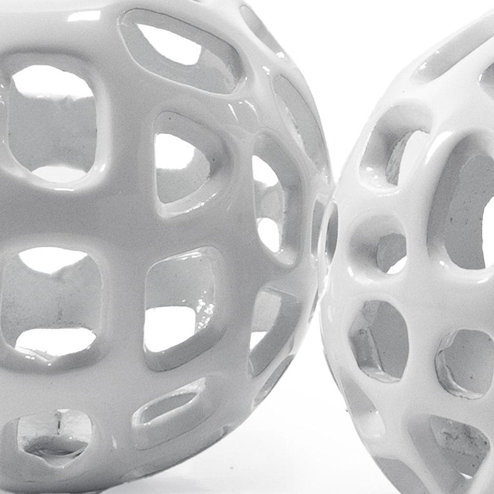 Set of Two White Aluminum Hand Painted Decorative Orbs  Warm Home View