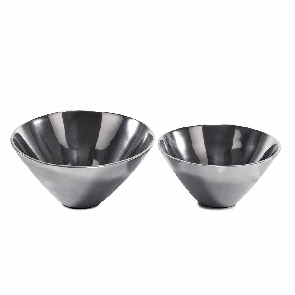 Set of Two Silver Aluminum Round Centerpiece Bowls  Warm Home View