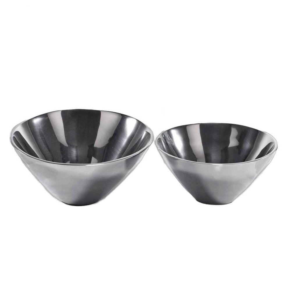 Set of Two Silver Aluminum Round Centerpiece Bowls  Warm Home View