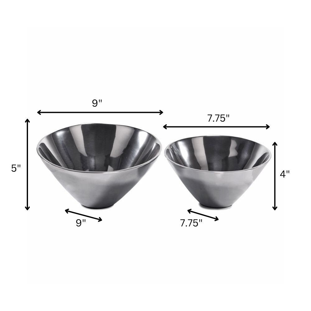 Set of Two Silver Aluminum Round Centerpiece Bowls  Warm Home View