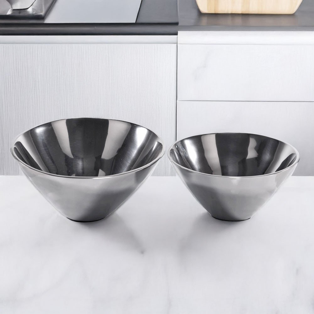 Set of Two Silver Aluminum Round Centerpiece Bowls  Warm Home View