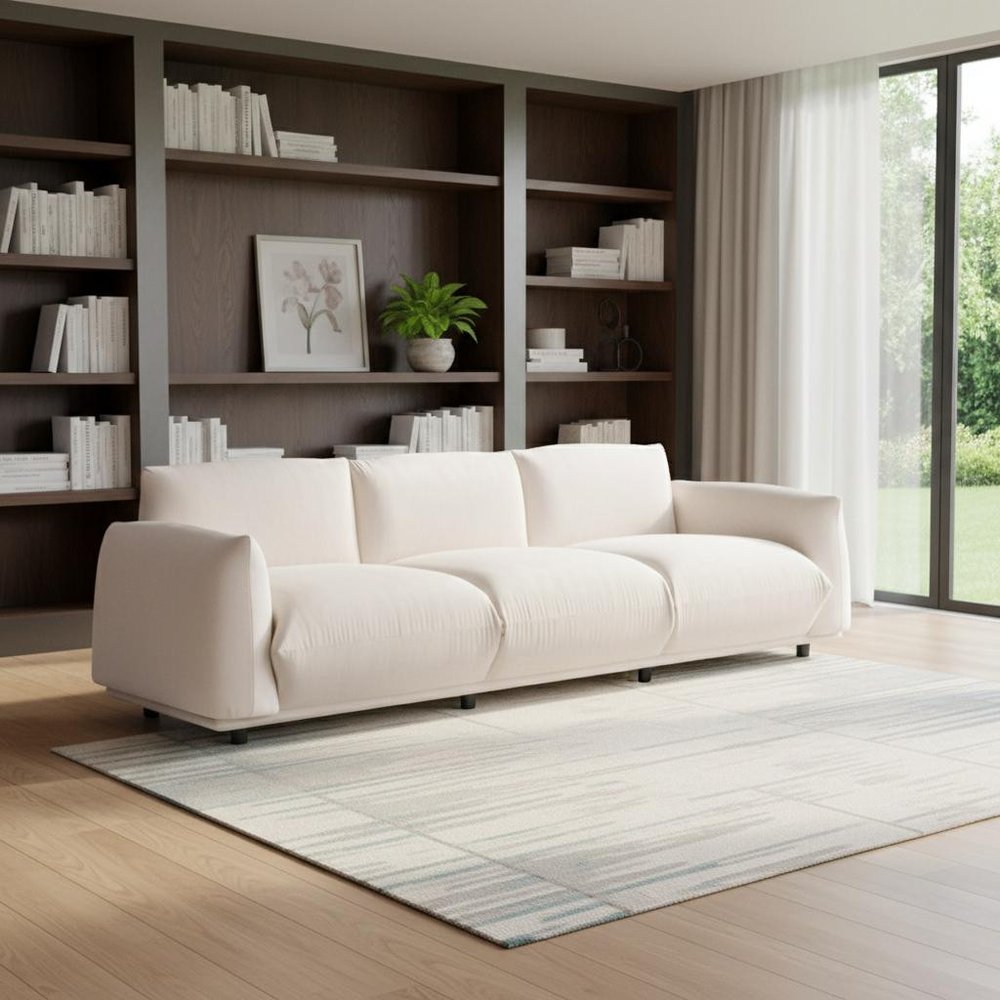 98" White Velvet Sofa  Warm Home View