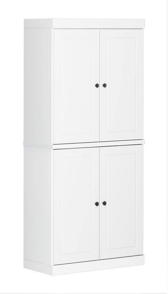 72" White Solid Wood Four Door Pantry Or Storage Closet  Warm Home View