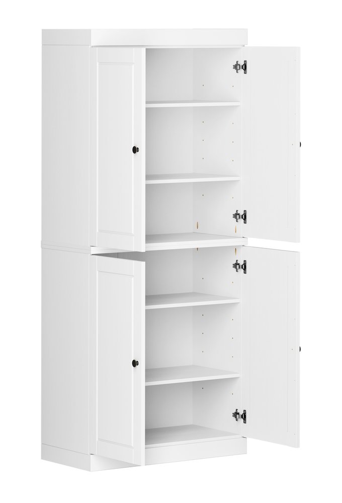 72" White Solid Wood Four Door Pantry Or Storage Closet  Warm Home View