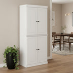 72" White Solid Wood Four Door Pantry Or Storage Closet  Warm Home View