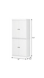 72" White Solid Wood Four Door Pantry Or Storage Closet  Warm Home View
