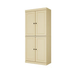 72" Yellow Solid Wood Four Door Pantry Or Storage Closet  Warm Home View