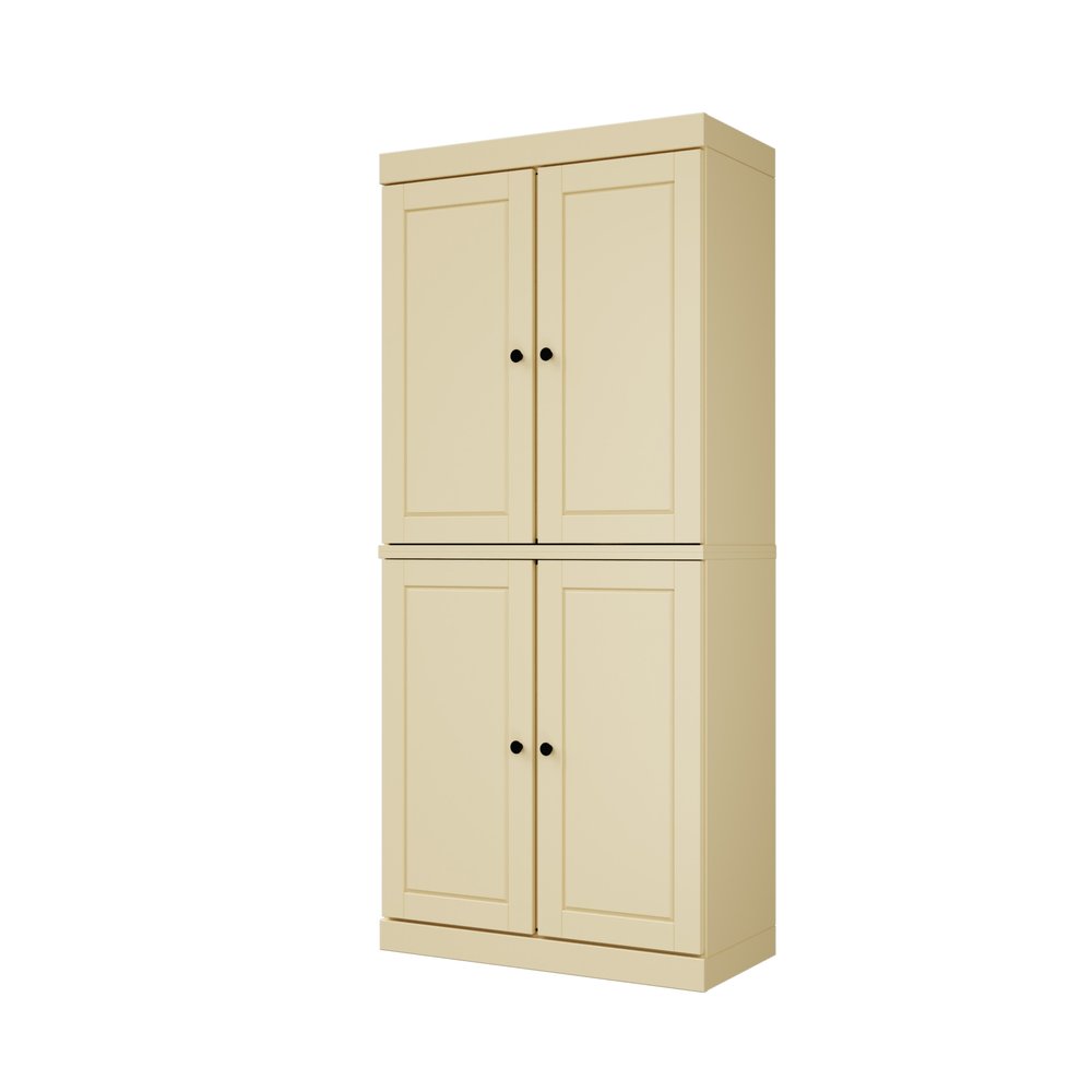 72" Yellow Solid Wood Four Door Pantry Or Storage Closet  Warm Home View