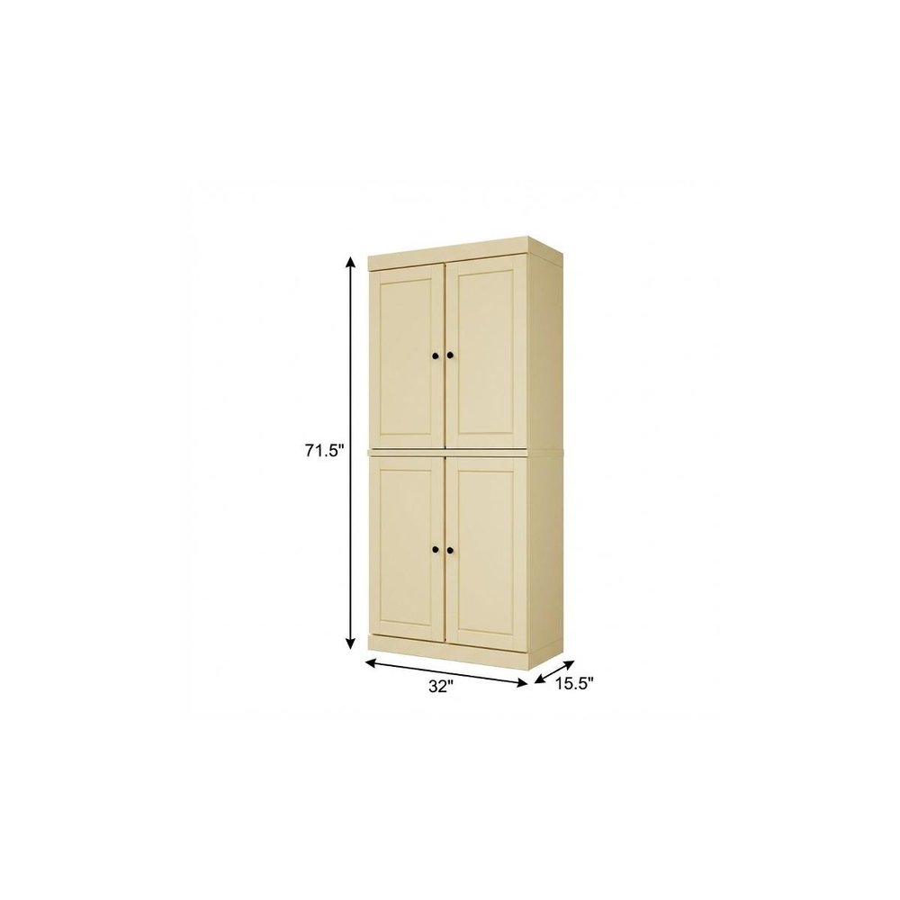 72" Yellow Solid Wood Four Door Pantry Or Storage Closet  Warm Home View