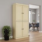 72" Yellow Solid Wood Four Door Pantry Or Storage Closet  Warm Home View