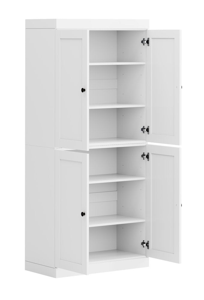 72" White Solid Wood Four Door Pantry Or Storage Closet  Warm Home View