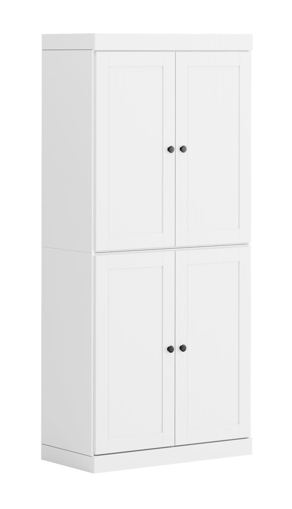 72" White Solid Wood Four Door Pantry Or Storage Closet  Warm Home View