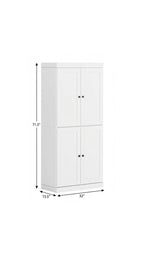 72" White Solid Wood Four Door Pantry Or Storage Closet  Warm Home View