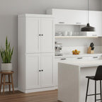 72" White Solid Wood Four Door Pantry Or Storage Closet  Warm Home View