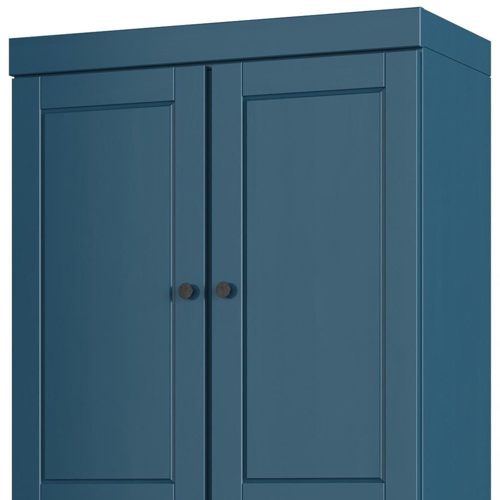 72" Teal Blue Solid Wood Four Door Two Drawer Pantry Or Storage Closet  Warm Home View