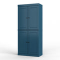 72" Teal Blue Solid Wood Four Door Two Drawer Pantry Or Storage Closet  Warm Home View