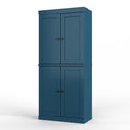 72" Teal Blue Solid Wood Four Door Two Drawer Pantry Or Storage Closet  Warm Home View