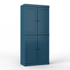 72" Teal Blue Solid Wood Four Door Two Drawer Pantry Or Storage Closet  Warm Home View