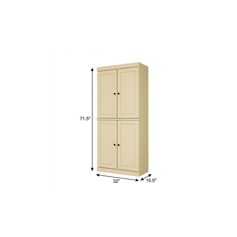 72" Yellow Solid Wood Four Door Two Drawer Pantry Or Storage Closet  Warm Home View