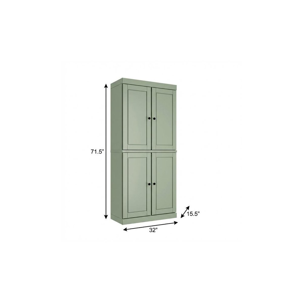 72" Sage Solid Wood Four Door Two Drawer Pantry Or Storage Closet  Warm Home View