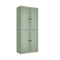 72" Sage Solid Wood Four Door Two Drawer Pantry Or Storage Closet  Warm Home View