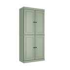 72" Sage Solid Wood Four Door Two Drawer Pantry Or Storage Closet  Warm Home View