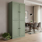 72" Sage Solid Wood Four Door Two Drawer Pantry Or Storage Closet  Warm Home View