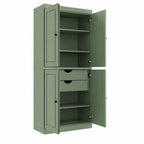 72" Sage Solid Wood Four Door Two Drawer Pantry Or Storage Closet  Warm Home View