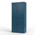 72" Teal Blue Solid Wood Four Door Two Drawer Pantry Or Storage Closet