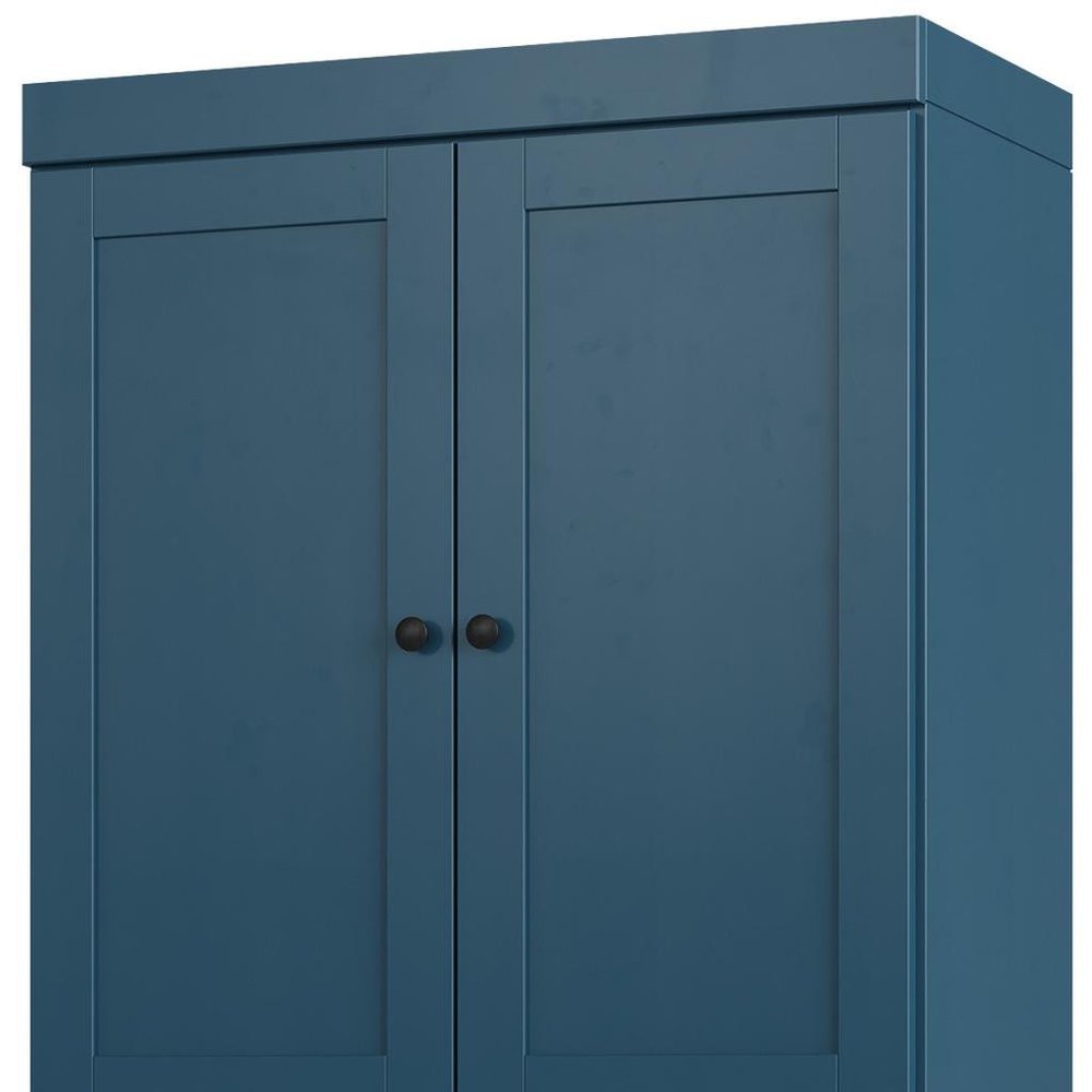 72" Teal Blue Solid Wood Four Door Two Drawer Pantry Or Storage Closet  Warm Home View