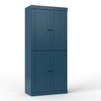 72" Teal Blue Solid Wood Four Door Two Drawer Pantry Or Storage Closet  Warm Home View