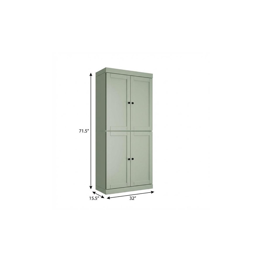 72" Sage Solid Wood Four Door Two Drawer Pantry Or Storage Closet  Warm Home View