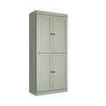 72" Sage Solid Wood Four Door Two Drawer Pantry Or Storage Closet  Warm Home View