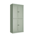 72" Sage Solid Wood Four Door Two Drawer Pantry Or Storage Closet  Warm Home View