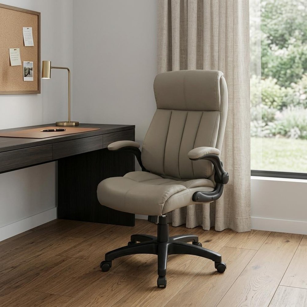 Taupe Adjustable Height Swivel Rolling Executive Office Chair  Warm Home View