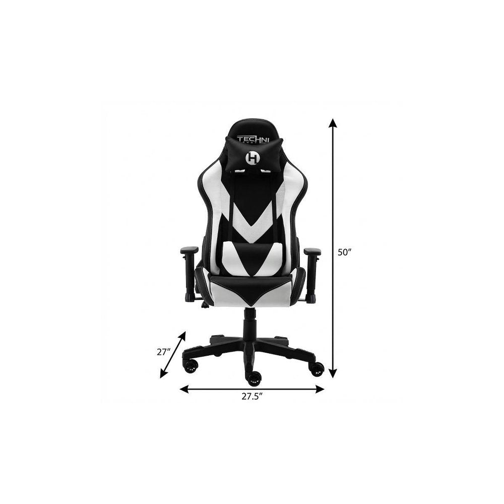 White and Black Adjustable Height Swivel Rolling Gaming Chair  Warm Home View